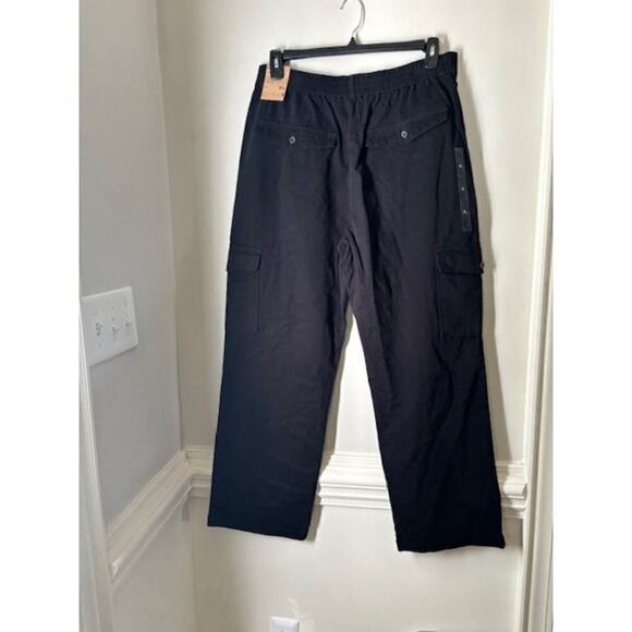NWT Pacsun Black Pleated Wide Leg Cargo Trousers Pants Cotton Tapered XL - Picture 2 of 6